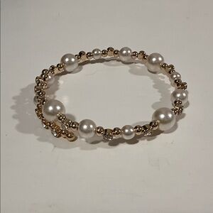Paparazzi Gold Tone and White Pearl Bead Coil Bracelet